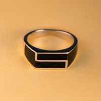 Black Enamel Geometric Silver Ring