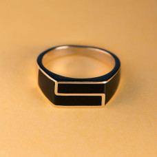 Black Enamel Geometric Silver Ring