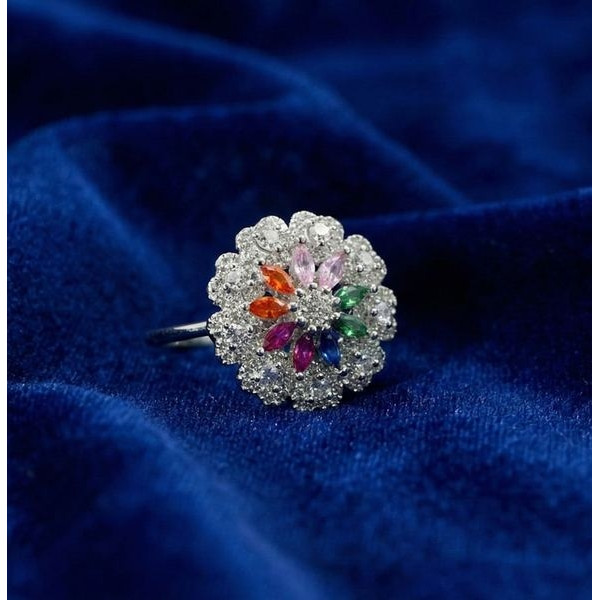 Multicolor Marquise Flower Diamond Ring