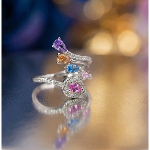 Luxe Prism Multicolor Diamond Wrap Ring