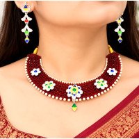 Royal Maroon Beaded Meenakari Choker Necklace Set
