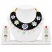 Royal Black Crystal Beaded Floral Meenakari Choker Set